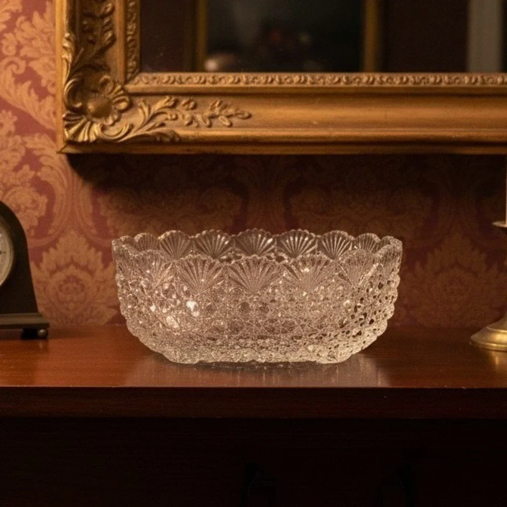 Hoya Japan‎ Crystal Round Serving Bowl, Vintage Dining Glassware, Centerpiece